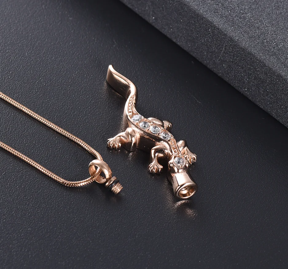 Lizard Cremation Jewelry that holds ashes - Loss Of Pet Stainless Steel Memorial Urn Necklace Holder Keepsake Pendant