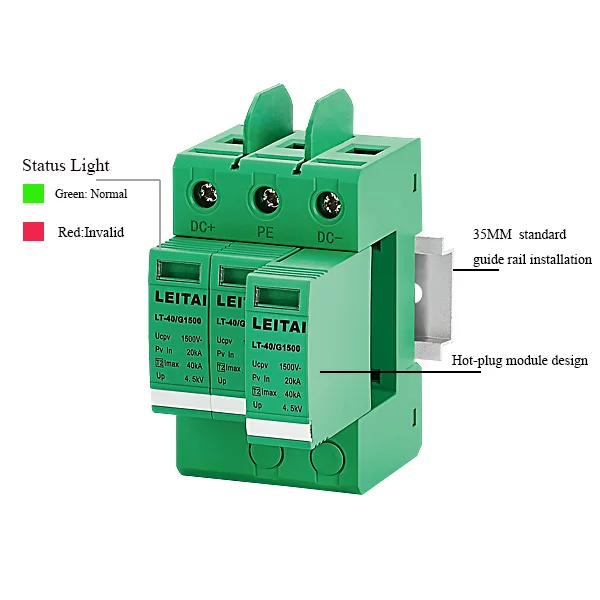 PV Solar System  DC Arrester Protector SPD 1000V 1500VDC Surge Protective Device