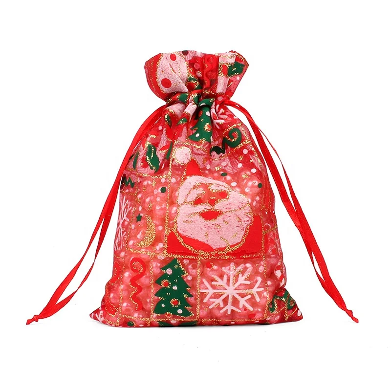 10*15cm New Year Party Organza Pouches Star Pattern Jewelry Candy Drawstring Pouches Christmas Organza Bags