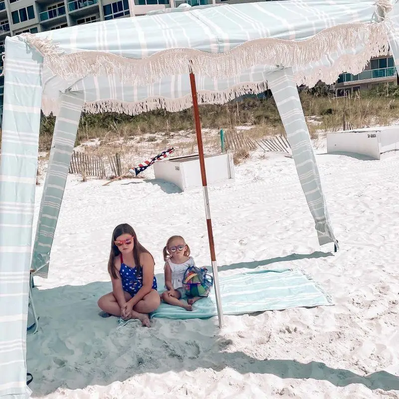 cabana folding umbrella for beach 4 legs logo prints boho wooden sun umbrella beach with tassel outdoor