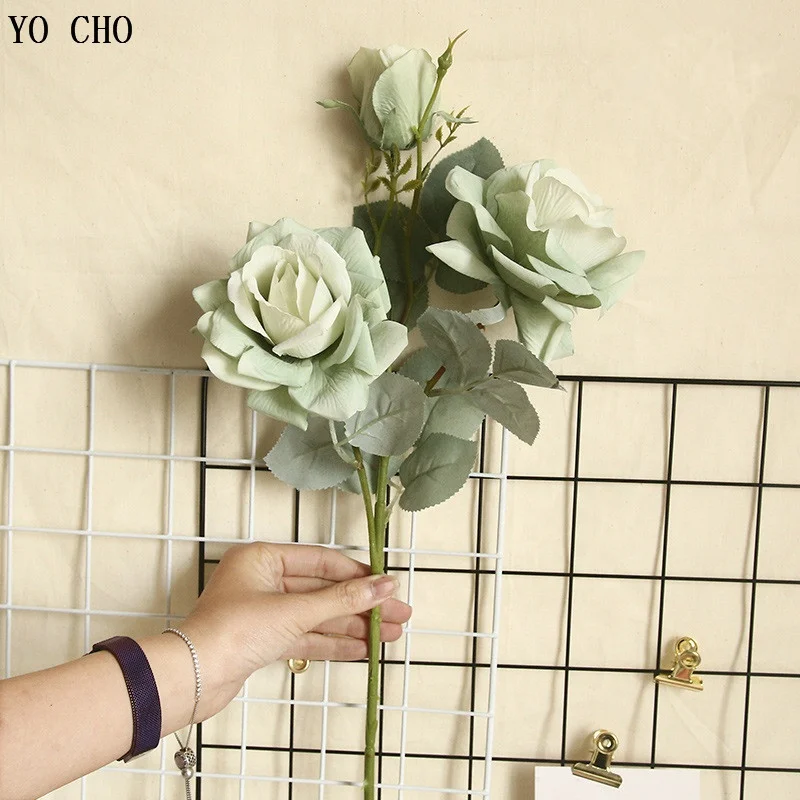 
3 Heads Silk Jasmine Long Steam Artificial Rose Home Wall Decor Flower Artificial Flannel Rose Bouquet Wedding Decoration 