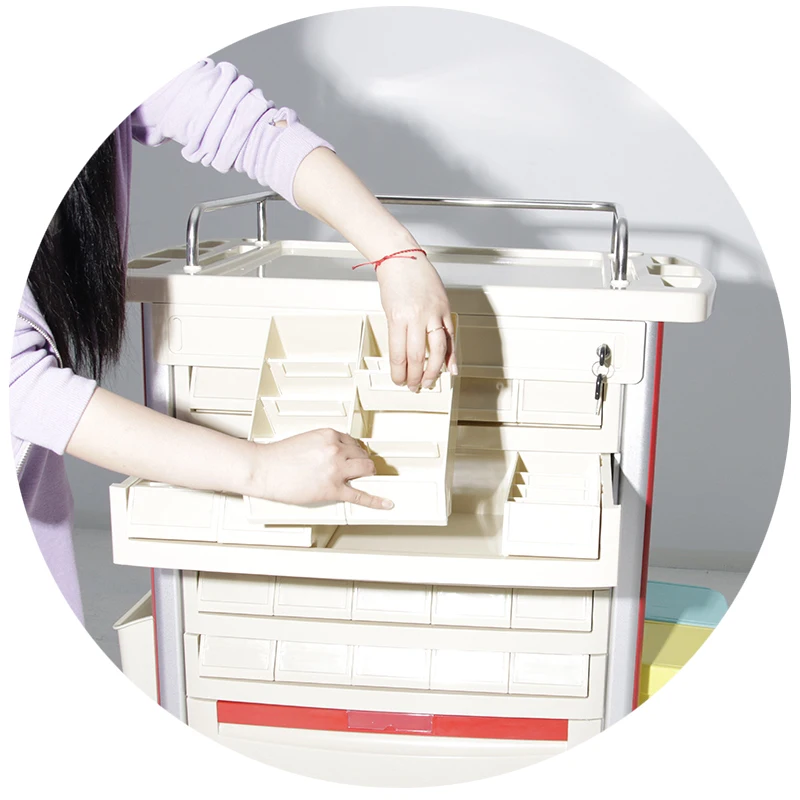 MN-DC001 Good Selling Hospital Medical Double-side Drawers ABS Medicine Trolley Trash Cart