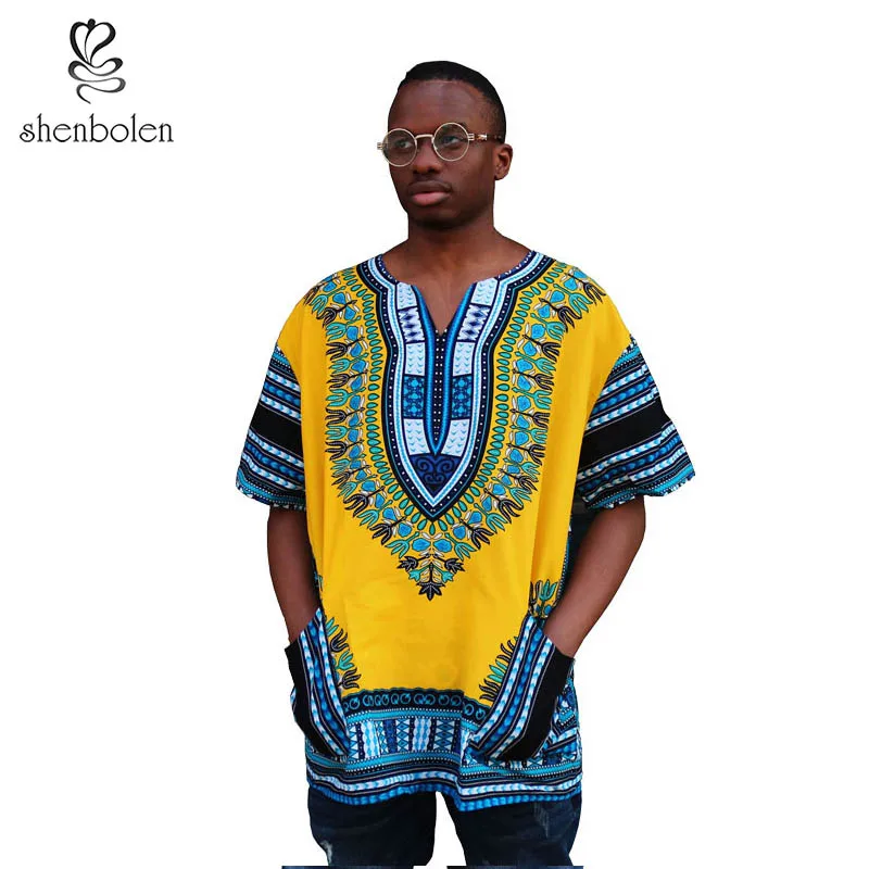 Summer African Men Clothes V Neck Short Sleeve Men Pocket T Shirts Dashiki Pattern Casual Clothing African Men Clothing