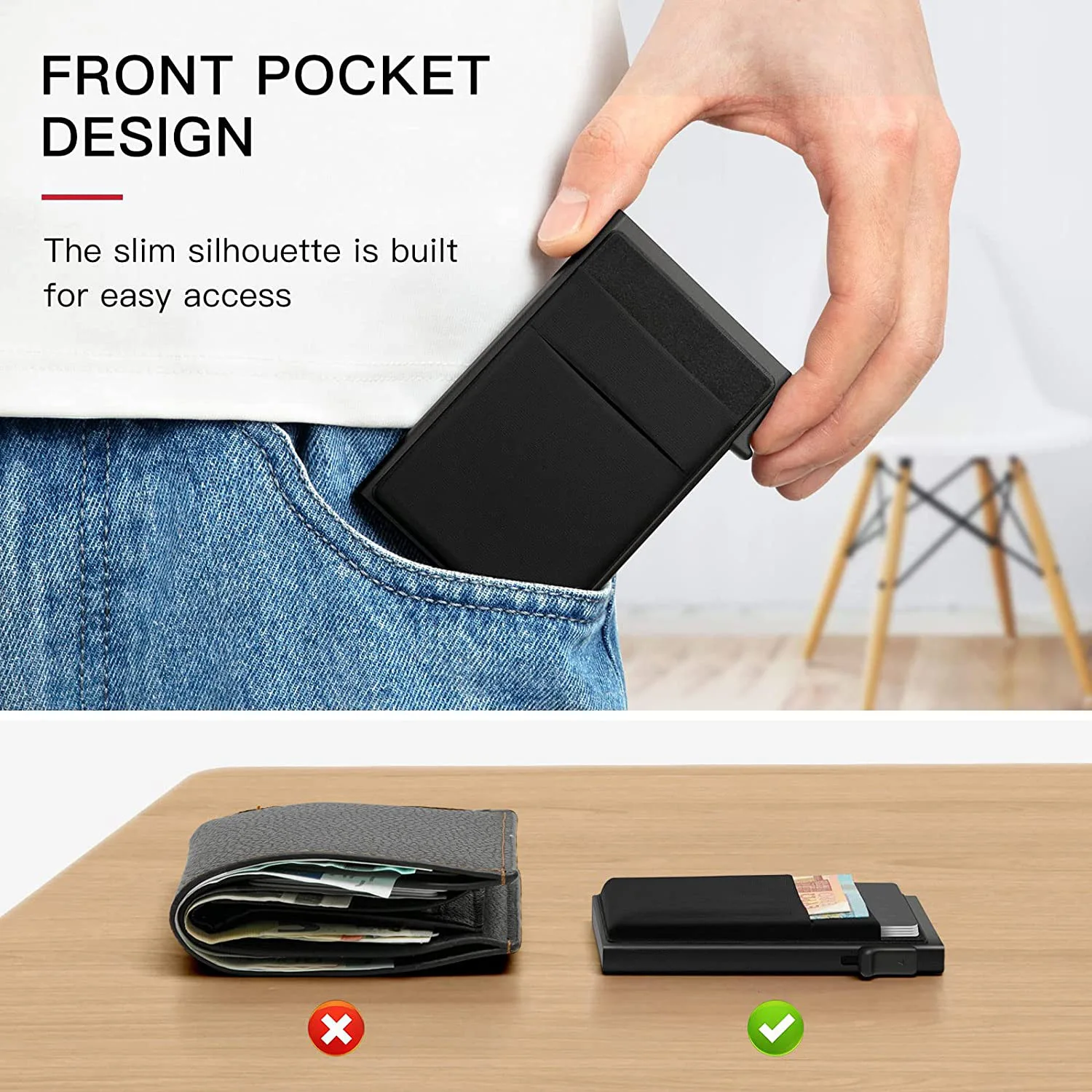 Pop up Card Holder RFID Blocking Minimalist Business Credit Card Wallet with Money Pocket Metal Card Case