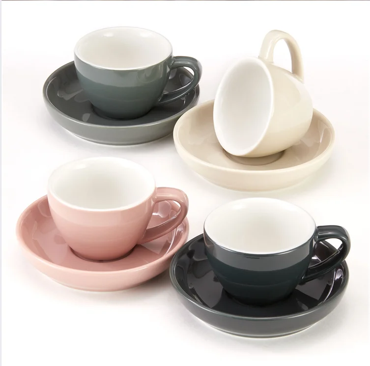 Fancy design candy color ceramic wholesale tea cups and saucers set