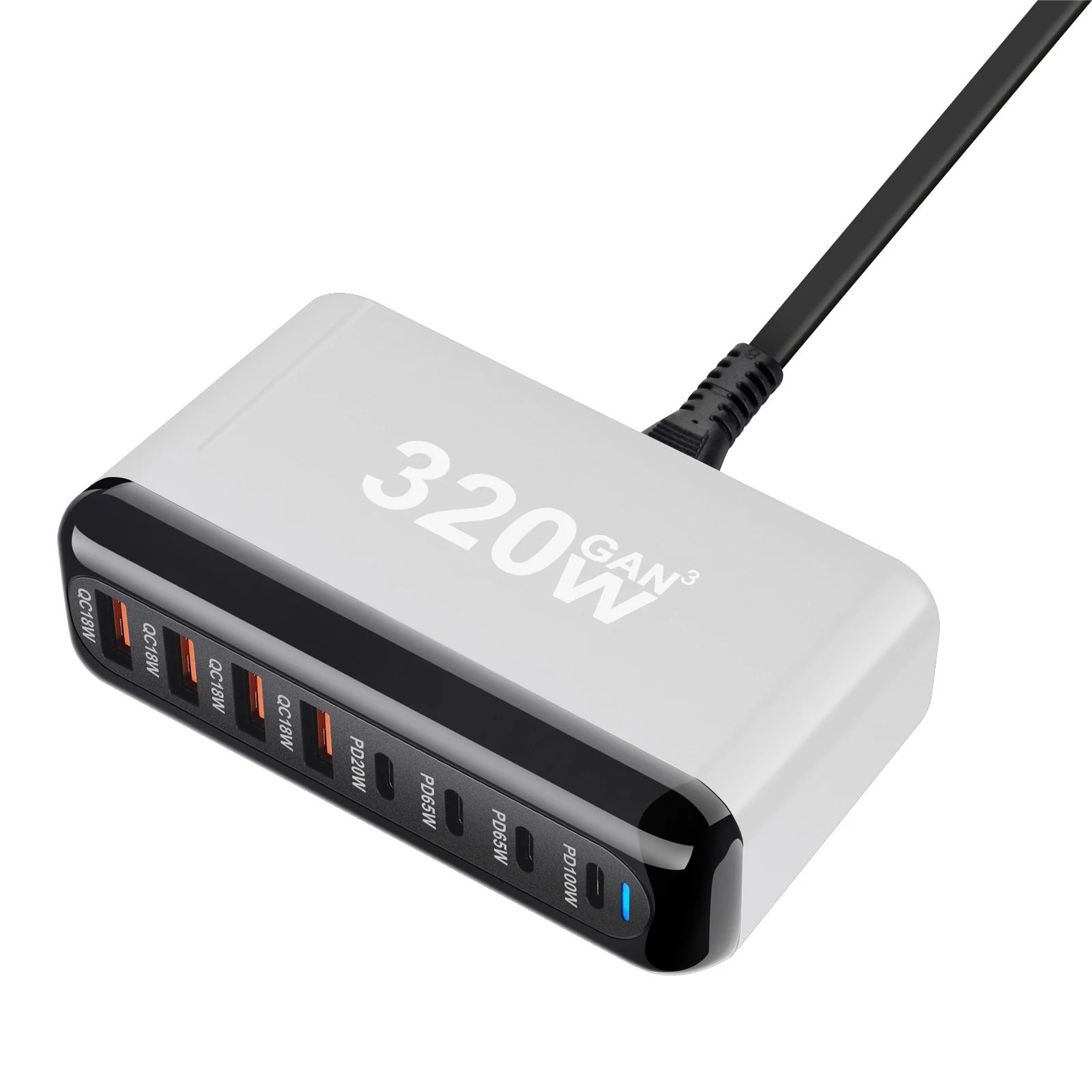 2024 Hot Product 8-port 320W Desktop GaN Charger USB Type C PD Fast Multiple Usb Mobile Phone Quick Charger For Iphone