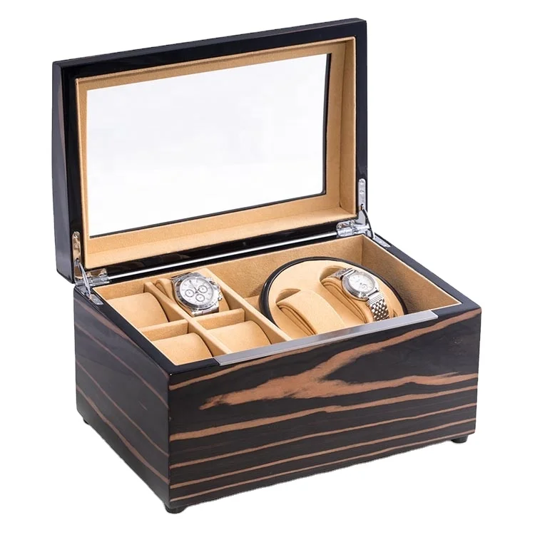 fingerprint smith battery operated lcd display mainspring mechanical bey-berk 4 display storage double automatic watch winder