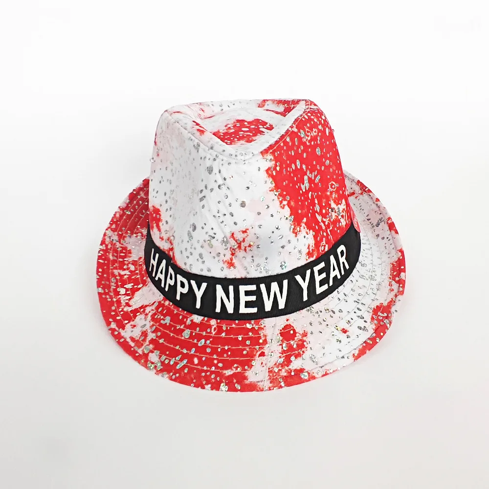 Wholesale Happy New Year LED Luminous Sequin Hats Adult Party Light Up Trilby Hat Festival Carnival Funny Hats