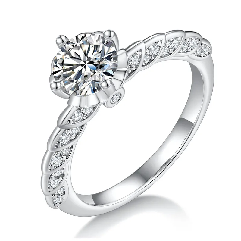Moissanite Jewelry 14K White Gold Plated 1Ct Real S925 Sterling Silver Ring Market Diamond Engagement Wedding Rings For Women