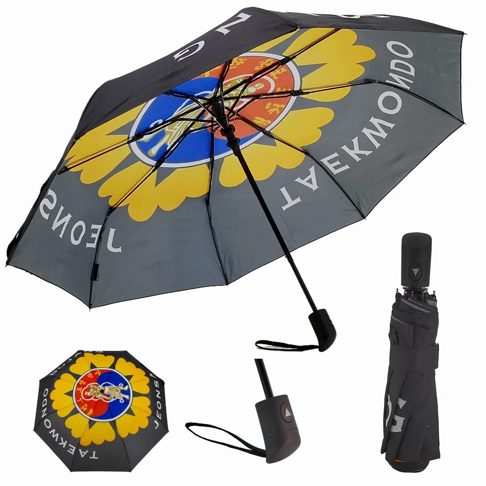 Custom Logo Print Anti-UV 3-Fold Semi-Automatic Travel Umbrella Modern Sun Rain Paraguas Plastic Handle Cheap Adults
