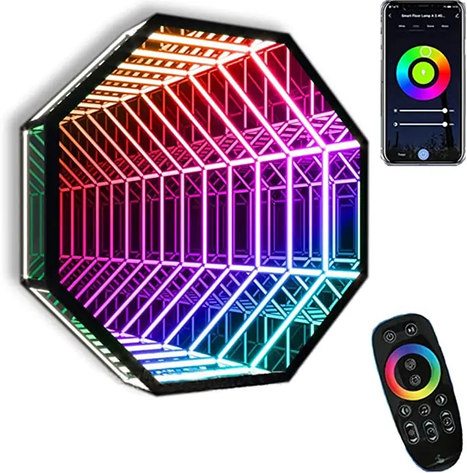 Infinity Octa Mirror LED Wall Lamp Geometric RGB Colour Changing Wall Deco Endless Magical Lighting Holographic Portal