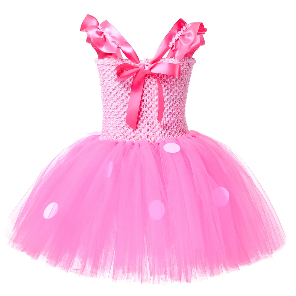 The New Design Pink Tutu Dress Up Puffy Tulle Costumes Halloween Cosplay For 2-12Y With Mouse Ears