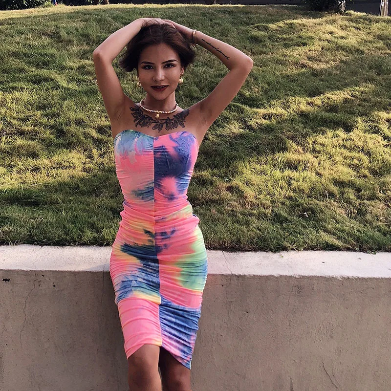 
BL21D1132 korean Hot selling product dresses beautiful elegant sexy casual evening colorful girl Tube top dress 