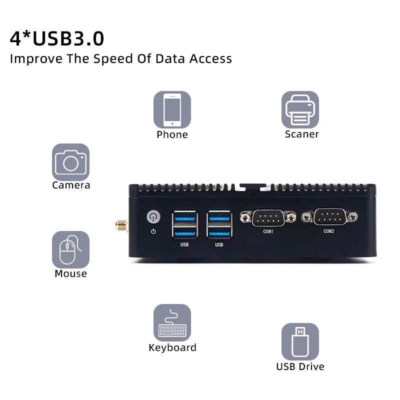 J4125 Mini Pc With RS232/485 Dual COM Ports Dual LAN  DDR4 Fanless Industrial Mini PC Support Win 10/11/Linux Computer