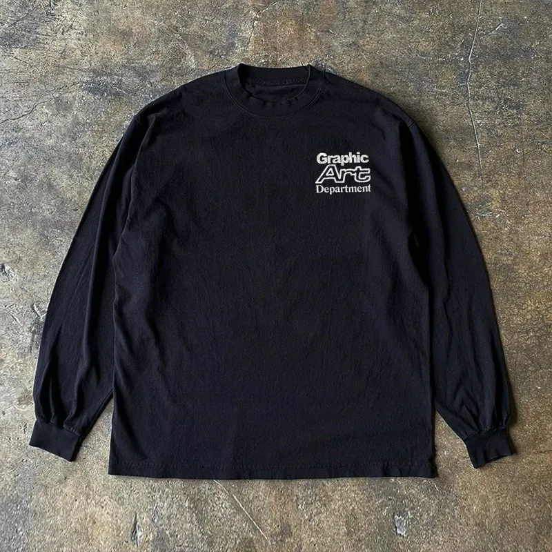 New Blank Streetwear 100% Cotton Mens Oversize Shirts Custom 3D Puff Print Long Sleeve T-Shirt for Men