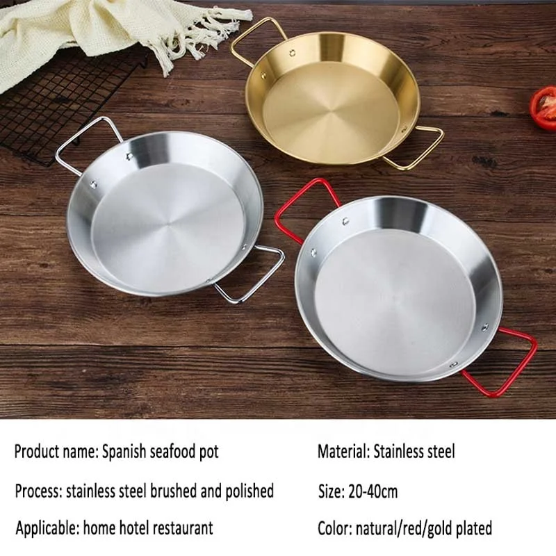 Restautrant Non Stick Frying Pan With Double Ear Cookware Seafood pot Stainless Steel Paella Pan