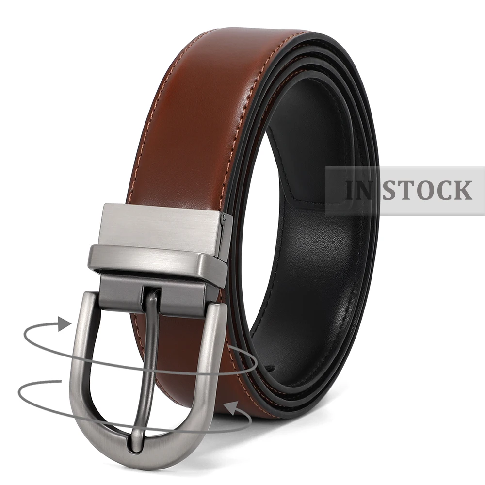 NEW Reversible Clip Double  Color Genuine Leather Belt Brown Black Men Wedding Belts For Casual Formal Outfit