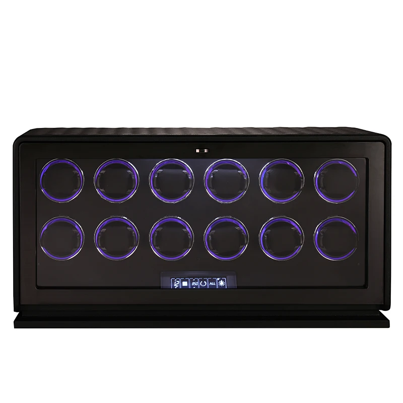 Embers 2024 New Leather Watch Winder 12 slots Black Green Orange LED light Touch Screen Control