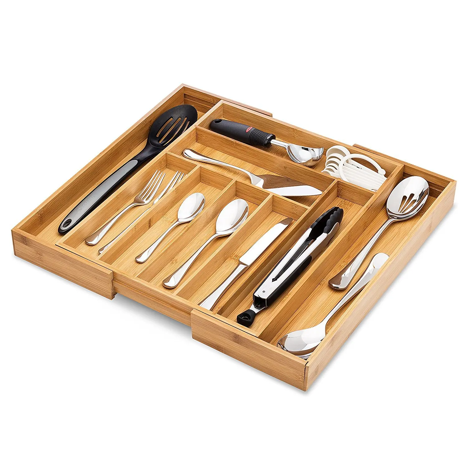 Expandable Utensils Adjustable Cutlery Kitchen Drawer Organizer Bamboo Cutlery Tray