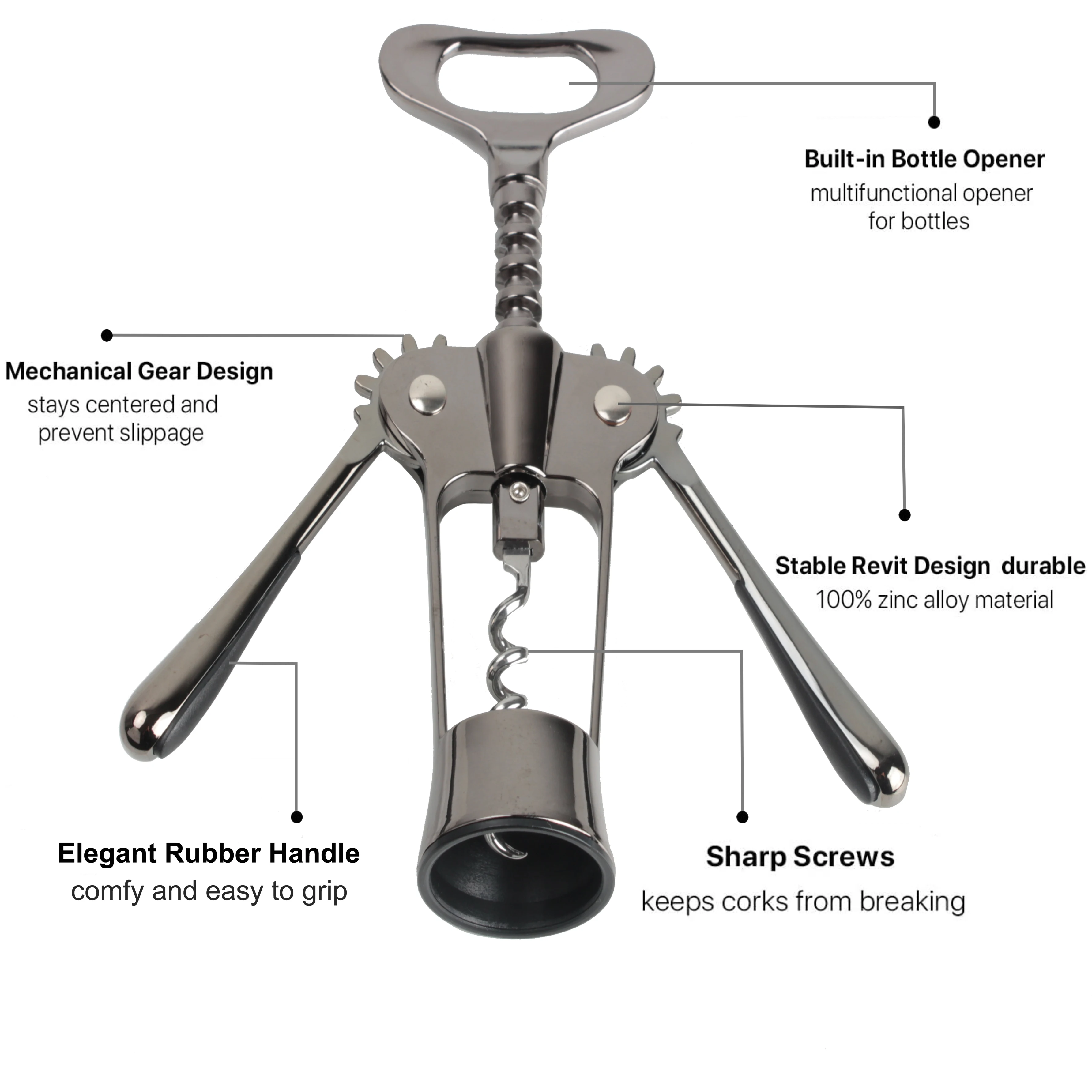 Professional Winged Aluminum Alloy with Rubber Handle Wine Opener Wing Corkscrew