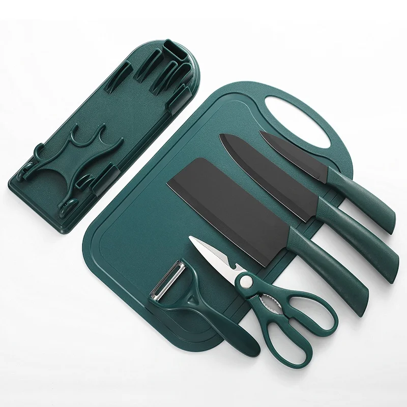 High quality Stainless Steel PP Handle Kitchen Knife 7 piece set with cutting board and paring knife