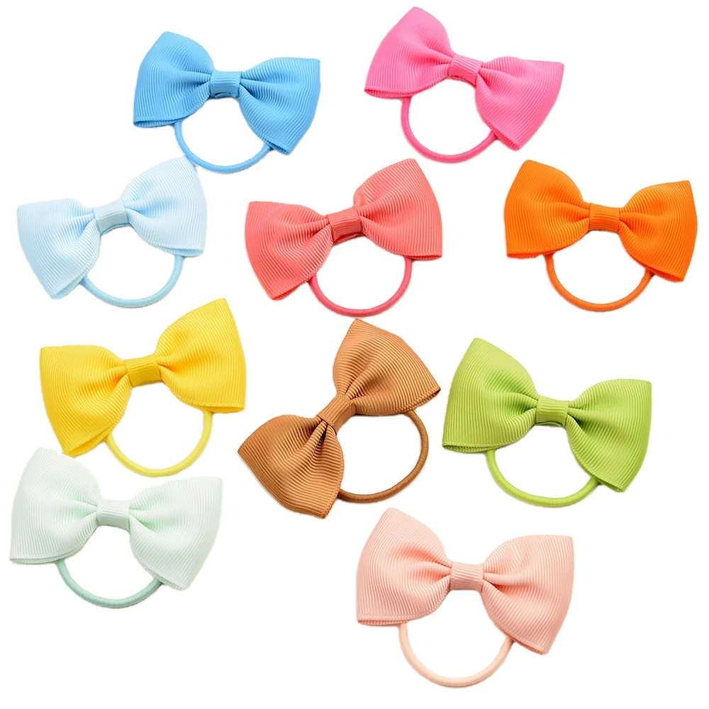 Wholesale Solid Color Grosgrain Ribbon Bow Children Bows with Elastic Band Small Hair Bows