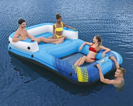 Newest inflatable Sunny 4-5 person Large Floating Island Lake water lounge Raft with Cup Holders can Move Load weight 360KG