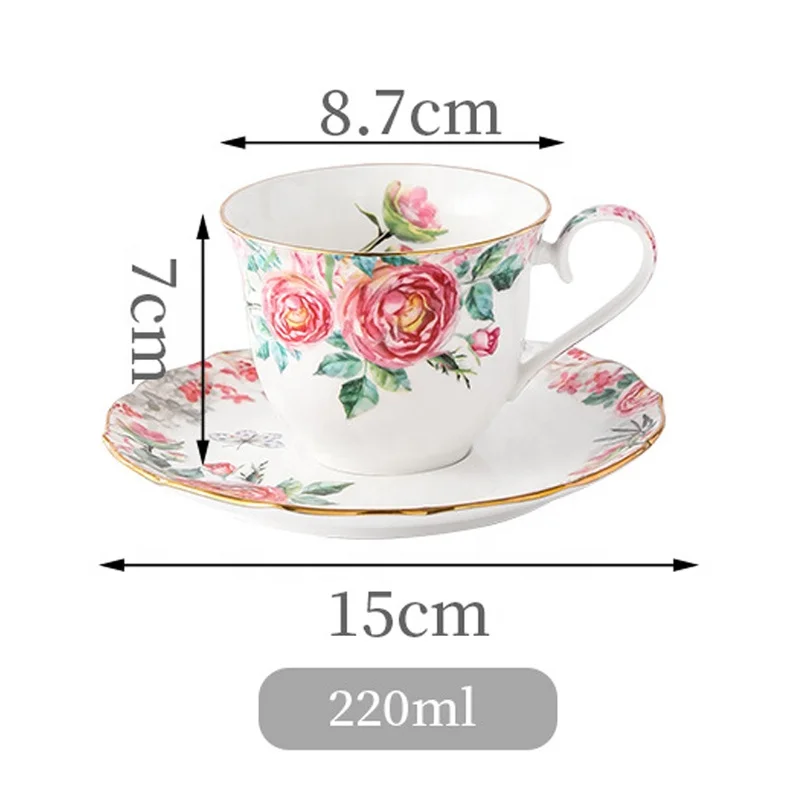 Pink Rose Garden Ceramic Coffee Cup Afternoon Teapot Dessert Cake Dinner Plate Tableware Tea Cup and Saucer Set