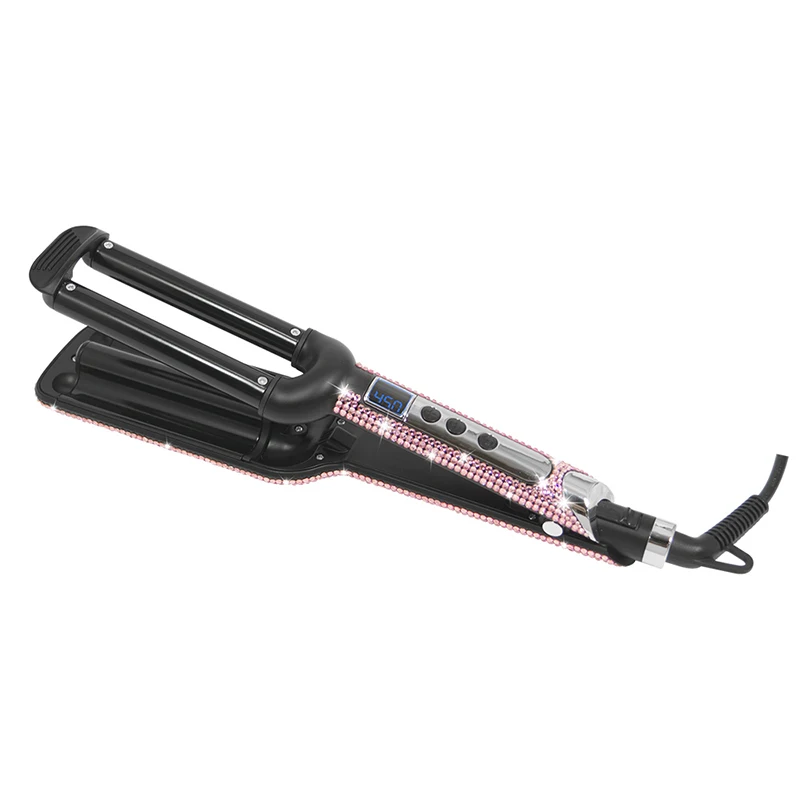 NEW Arrival Bling crystal inlaid high heat deep wave crimp iron triple barrel hair curler