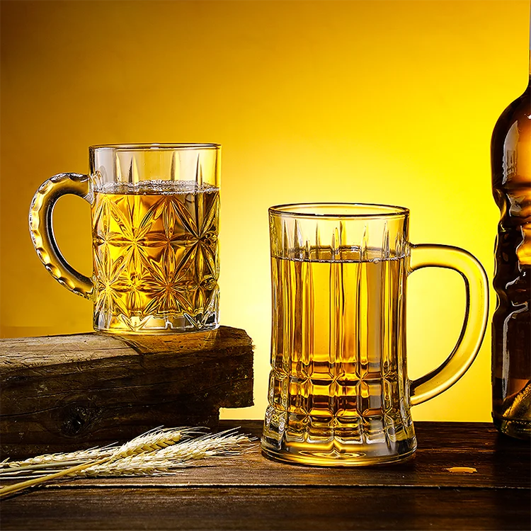 Beer Glasses Beer Mug Wholesale Various Style Clear Crystal with Handle Engraved Glass for Restaurant Party Customized Packaging