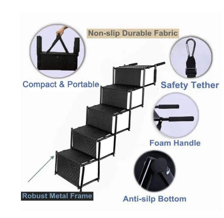 Upgraded Car Stairs Nonslip Foldable Metal frame Pet Steps for Medium and Large Dog Lightweight Portable Ramp