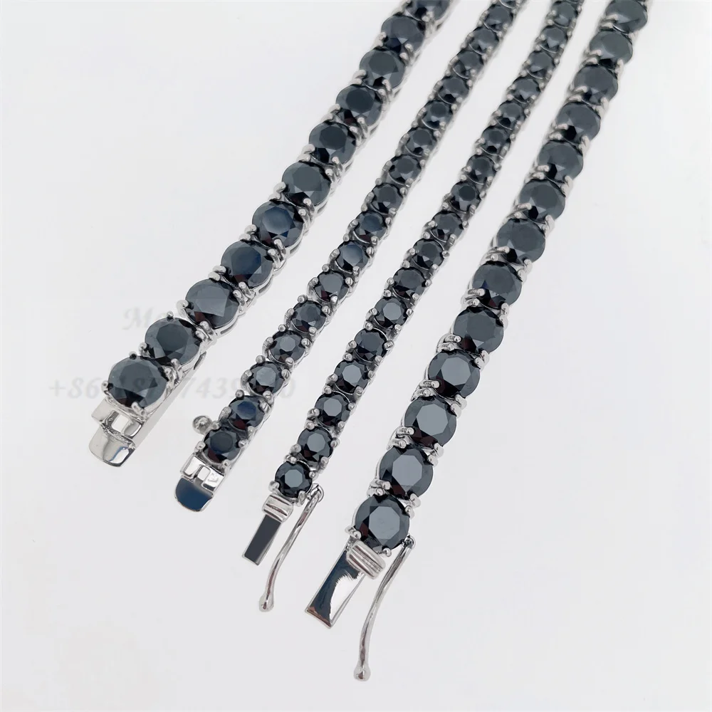 Оптовая Продажа Черный CZ Ожерелье для тенниса со льдом из кубического циркония Алмазная нержавеющая сталь теннис цепи Цена по прейскуранту завода-изготовителя