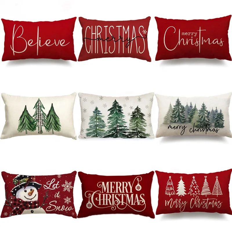 China Factory Printing Linen Fabric For Cushion Cover Christmas Decor Wholesale Cushion Covers Square Throw Pillow Case