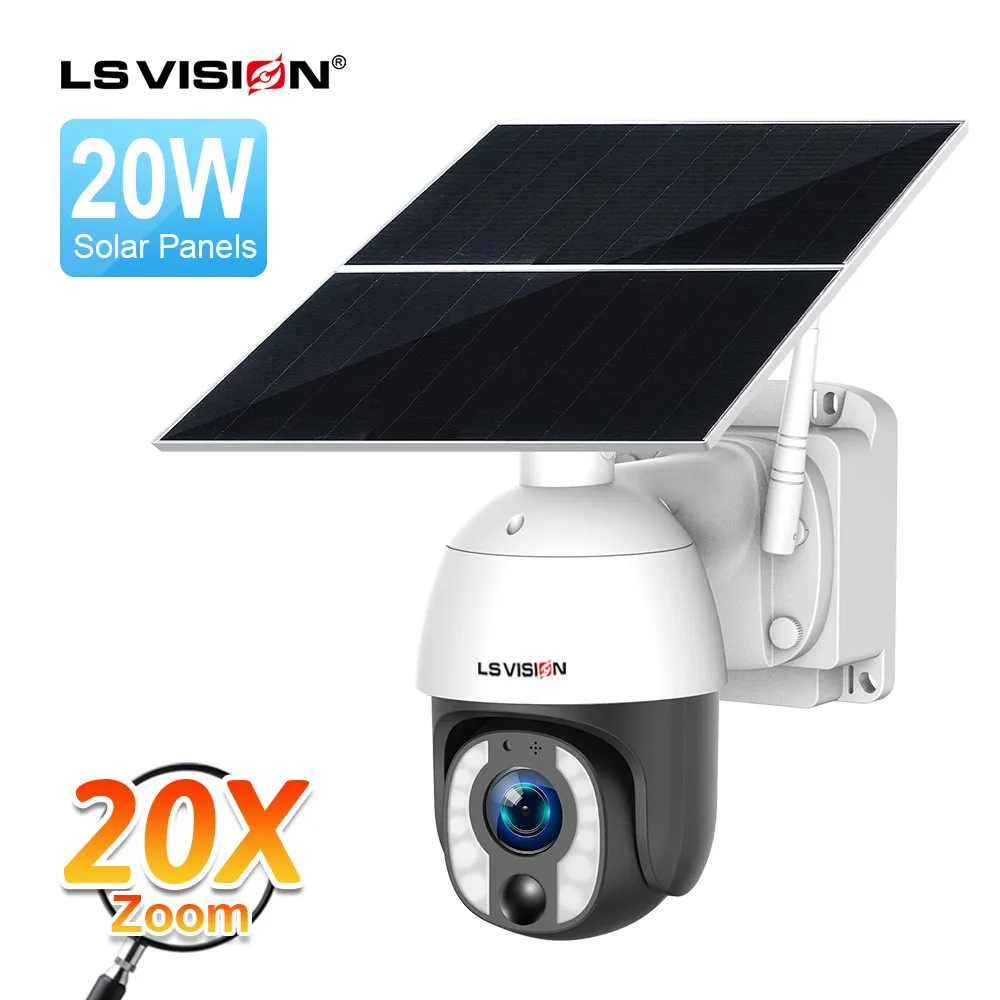 LS VISION Latest Solar Powered CCTV Outdoor Security Camera 4G Night vision with 20X zoom Waterproof Wireless PTZ IP Camera