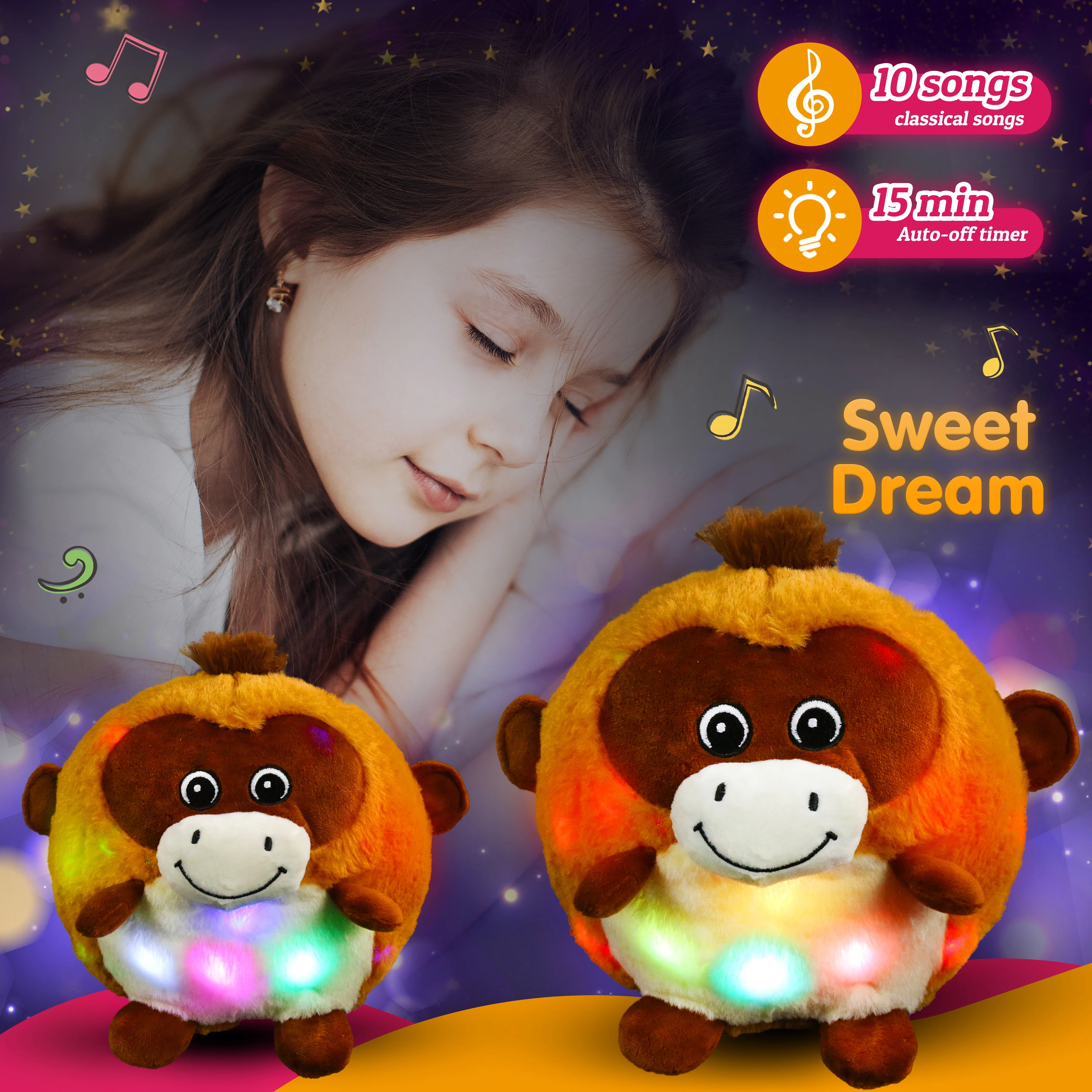 Glowing Electronic Cute Stuffed Singing Monkey Soft Pillow Plush Toy with Night Lights Glow in The Dark Birthday Wholesale