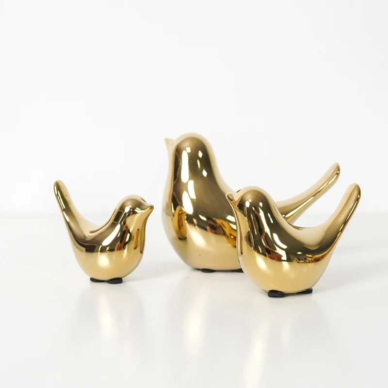 Simple modern ceramic animal gold crafts  bird Figurines ornaments home study living room office creative decorations