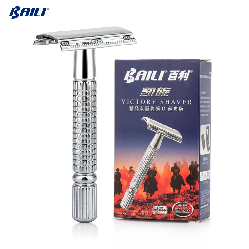 Baili silver travel case mirror stainless steel sharp brand blade metal razor shaving kits for men