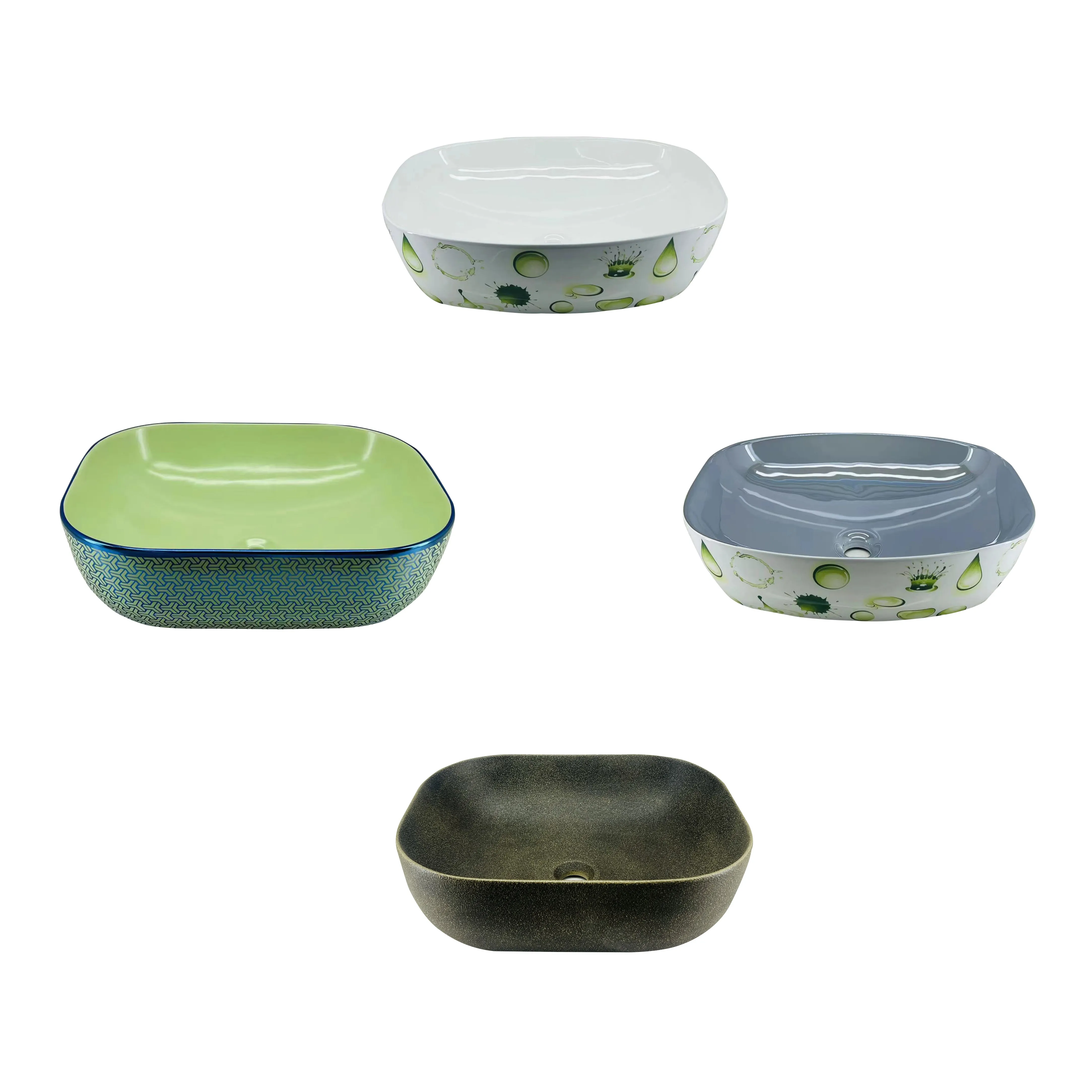 Rectangular Shape Luxury Pattern Design Solid Smooth Surface Table Top Lavabo Bathroom Countertop Ceramic Wash Basin Art Sinks