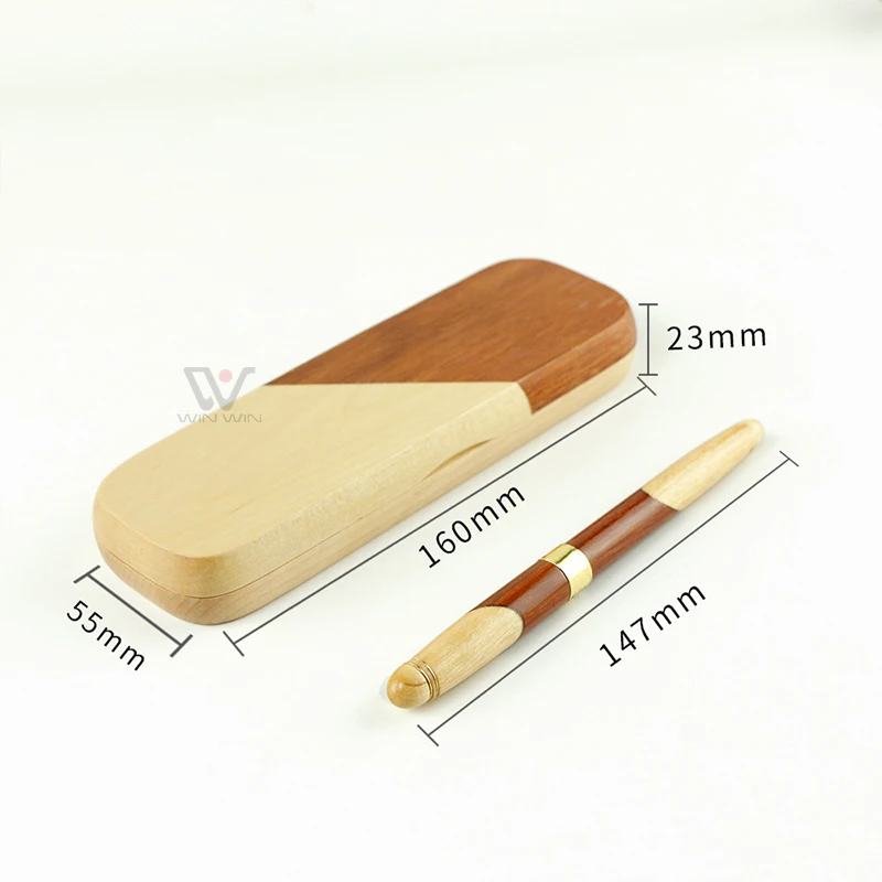 Classical Foldable Bamboo Ink Pen Luxury Maple Wooden Ballpoint Pen with Wood Package Box