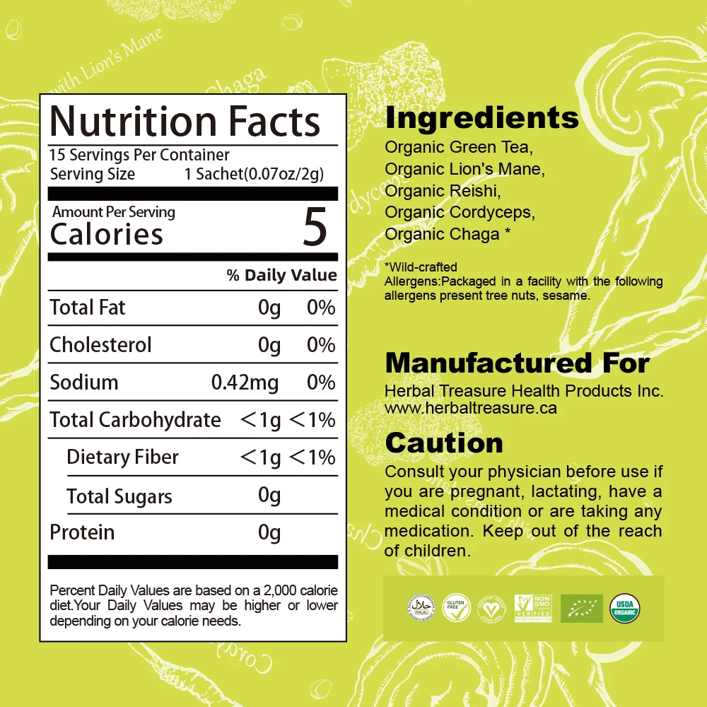 Customized Biodegradable Mushroom Extract Tea Bags For Healthcare