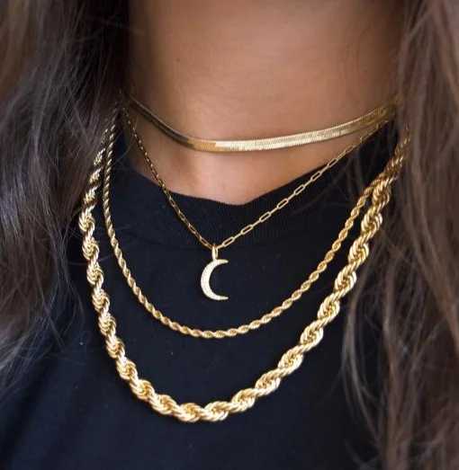 Wholesale Custom 2mm 3mm 4mm 5mm Stainless Steel 14k 18k Gold Vermeil Plated Rope Chain Necklace Bulk Twisted Rope Gold Chain