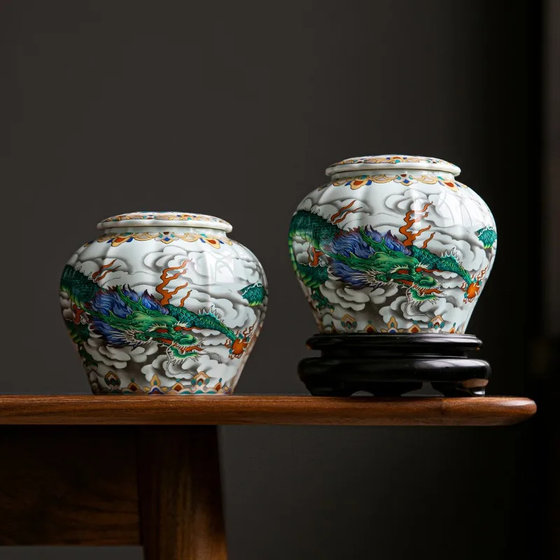 MSH Tabletop Decor Hand Painted Chinese Dragon Luxury Style Porcelain Tea Jars
