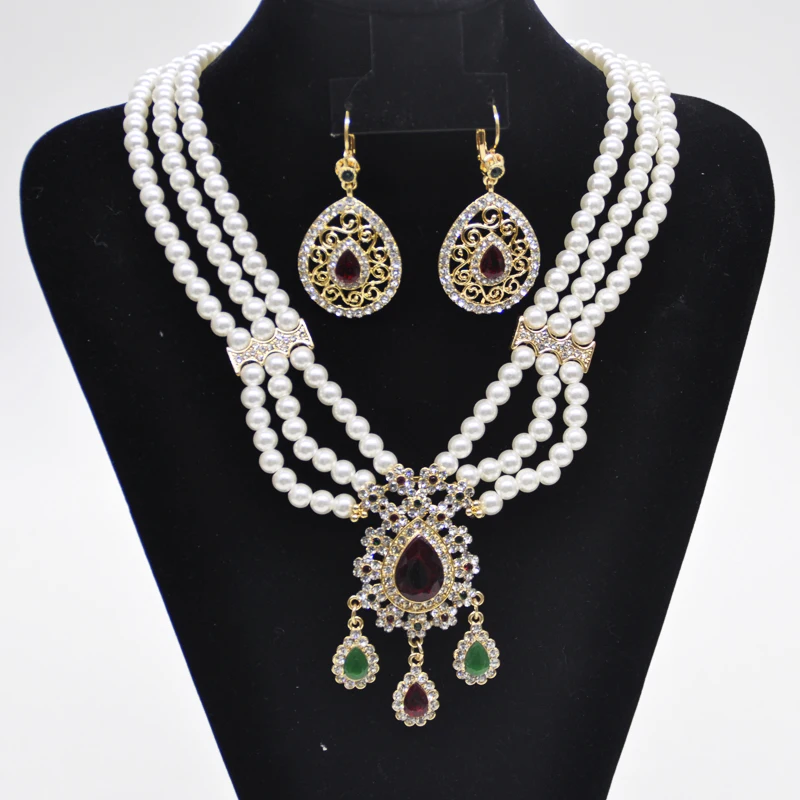 Africa Fashion Gold Jewelry Set Pearls Necklace Set for Bridal Necklace and Earring Set Fashion Jewelry Womens Accessories