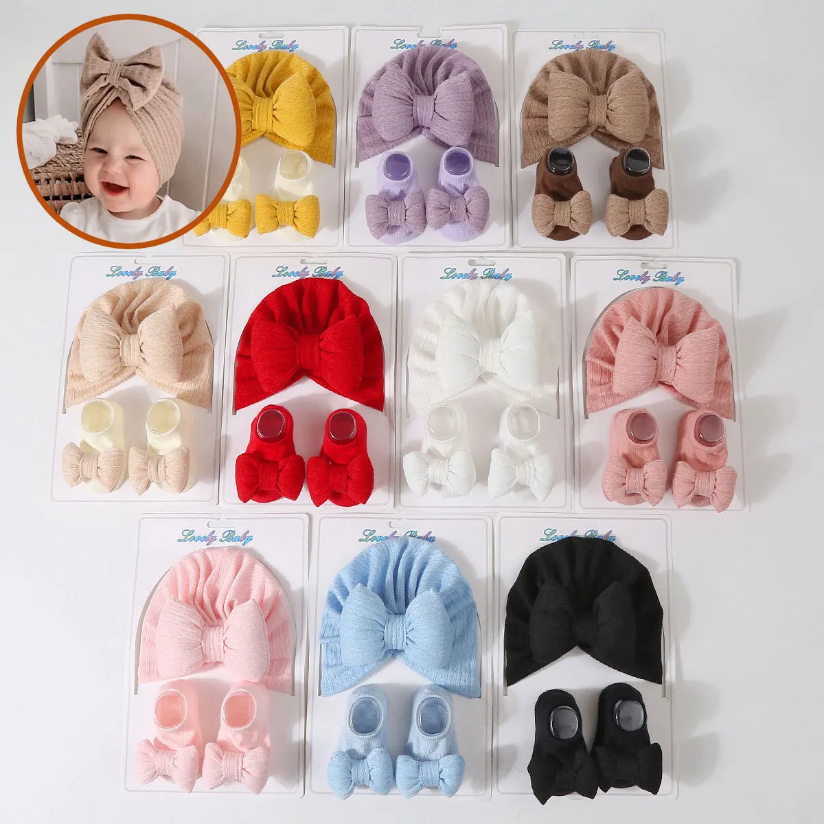 wholesale cotton Summer Sweet Baby Boy And Girl Shoes newborn baby 0 To 1 Year Bowknot Baby Hat socks gift Set Popular