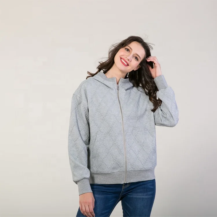 2023 New Arrival  Solid Casual jacquard Sherpa Woman Jacket Full Sleeve Kangaroo pocket with Hoodie for Autumn and Winter