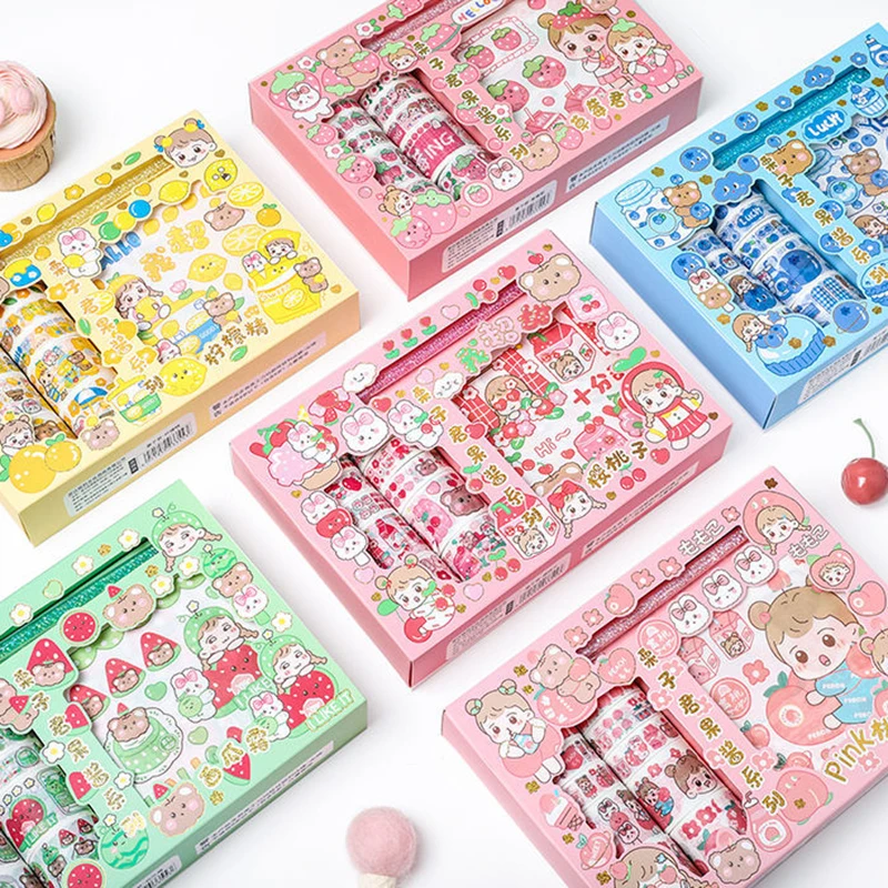 Custom Kawaii Stickers Japanese Paper Material Sticker Sheet Cute Cartoon Laptop Washi Tape Set Stationary Decorative Sticker
