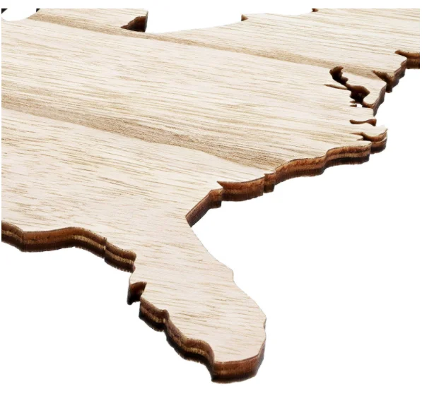 
Unfinished USA Wood Map Laser Cutout Slice Shape for Arts & Craft 