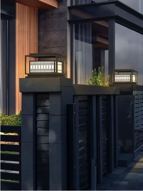 Chinese and Japanese IP54 solar landscape courtyard decoration led villa gate fence pillar lawn lamp