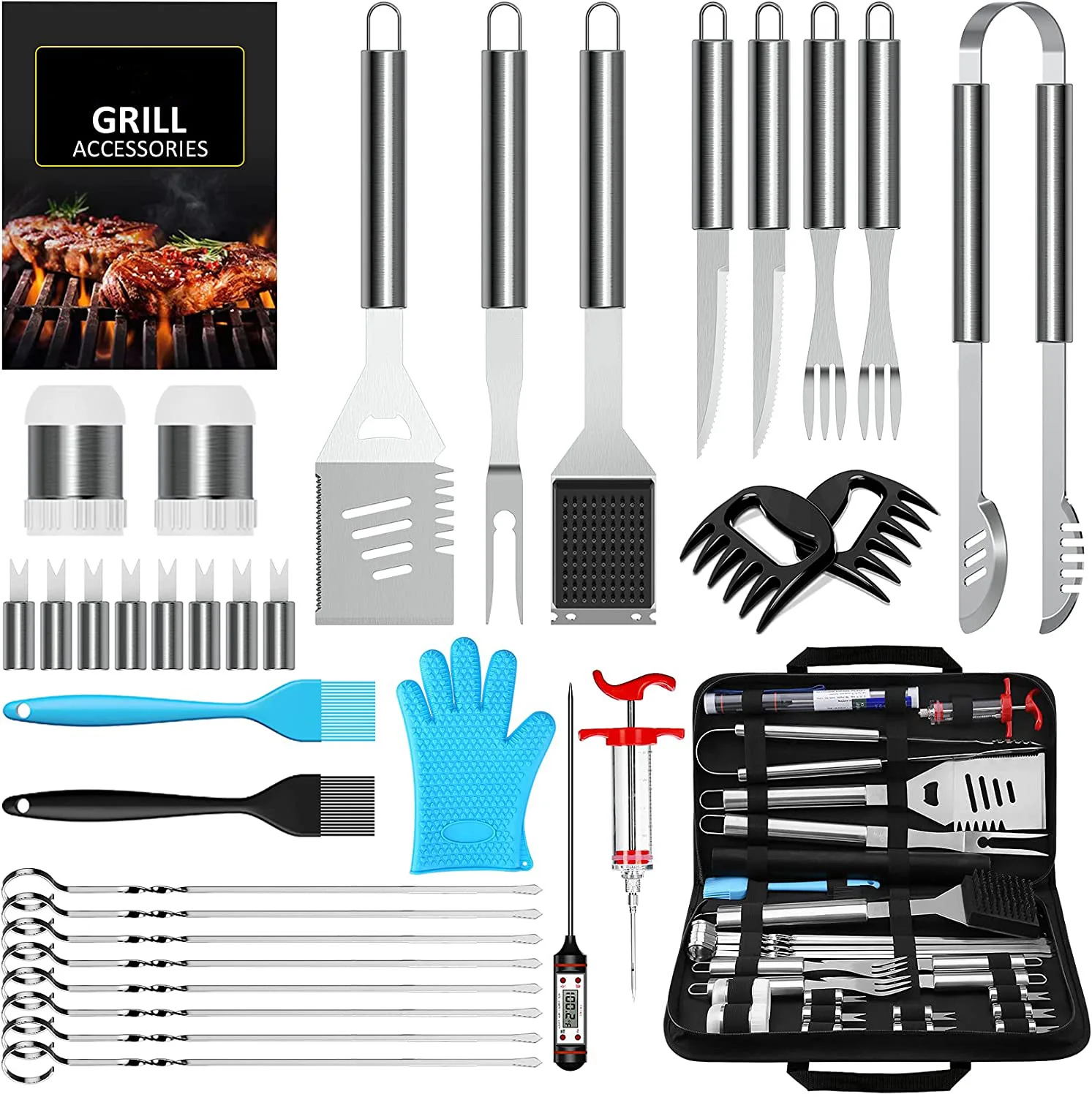 Popular 6pcs/22pcs /24pcs/30pcs Luxury Stainless Steel BBQ Grill Tools Set Cooking Accessories Tools Set with Case