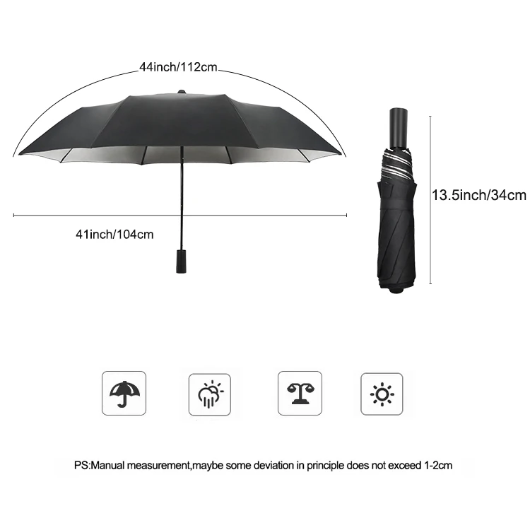 Manufacturer Wholesale Portable Custom Rain Uv Protection Automatic Three 3 Fold Foldable Folding Led Light Umbrellas With Logo